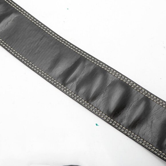Belt Shak Vegan Leather Wide Belt Black Contrast Stitching Half Moon Buckle - Picture 11 of 11